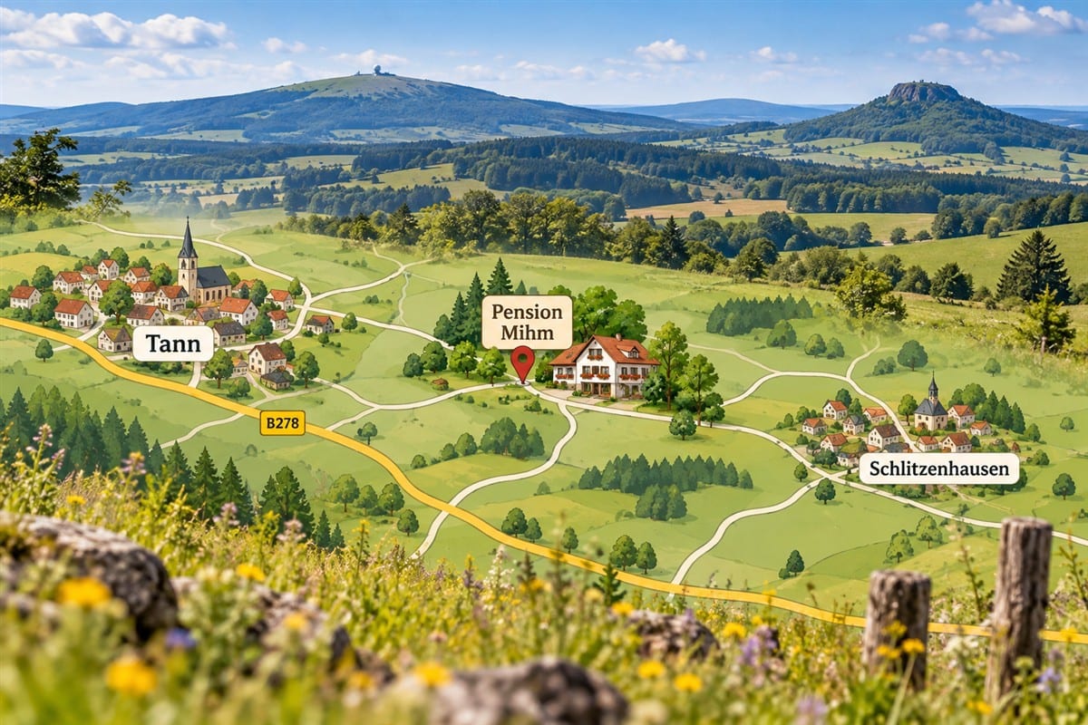 Übersichtskarte Pension Mihm in Tann/Schlitzenhausen